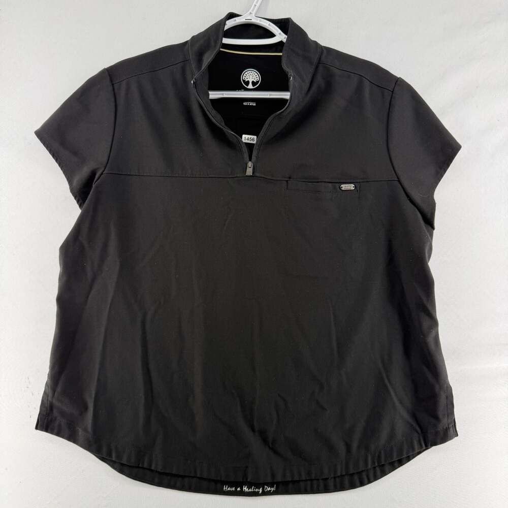 1456 Women's Healing Hands Bella Quarter Zip Scrub Top - Black, Size M